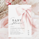 Blush Pink Bow Baby Shower Invitation<br><div class="desc">Blush Pink Bow Baby Shower Invitation. This elegant invitation features a charming blush pink bow and romantic handwritten script, perfect for a whimsical baby girl shower. The chic ribbon and preppy design add a touch of sophistication, while the editable template allows for easy customization. Create a beautiful and memorable invitation...</div>
