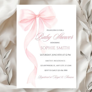 Blush Pink Bow Baby Shower Invitation Editable