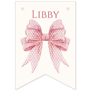 Blush Pink Bow Birthday Bunting Flags