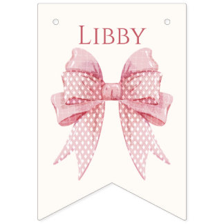 Blush Pink Bow Birthday  Bunting Flags