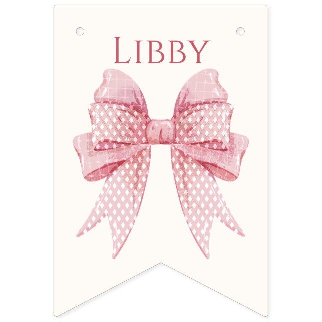Blush Pink Bow Birthday  Bunting Flags (Third Flag)
