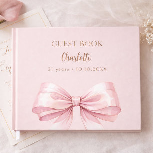 Blush pink bow birthday guest book