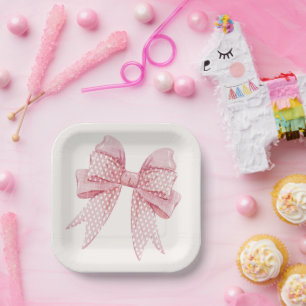 Blush Pink Bow Birthday Paper Plate