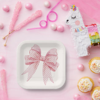 Blush Pink Bow Birthday  Paper Plate