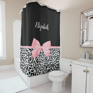 Blush Pink Bow Black White Leopard Print Pattern