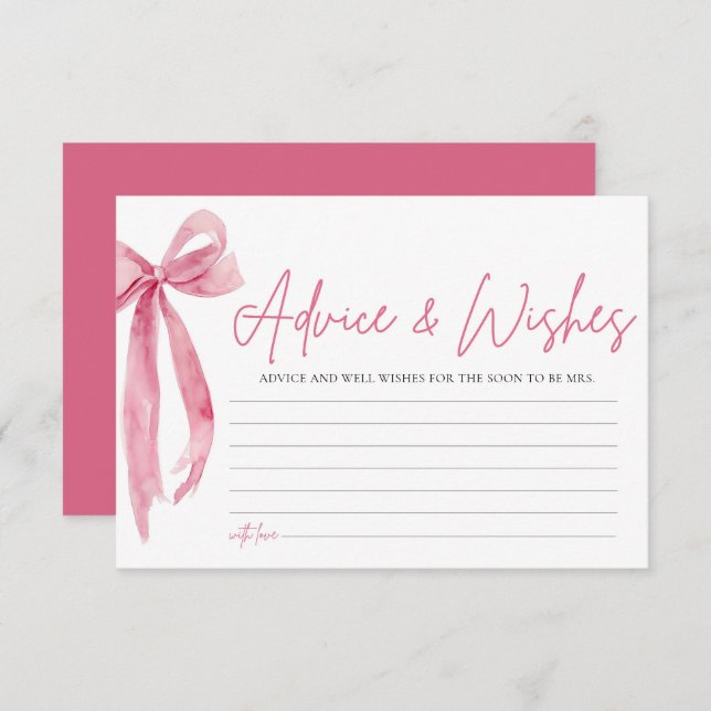 Blush Pink Bow Bridal Shower Advice & Wishes Card (Front/Back)