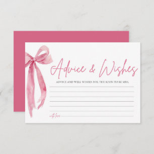 Blush Pink Bow Bridal Shower Advice & Wishes Card