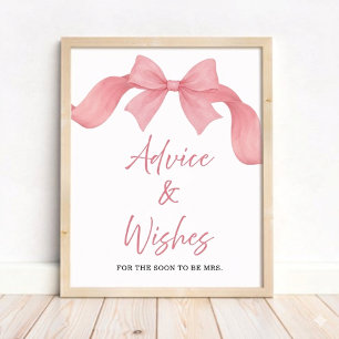 Blush Pink Bow Bridal Shower Advice & Wishes Sign