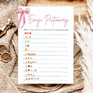 Blush Pink Bow Bridal Shower Emoji Pictionary Game Invitation
