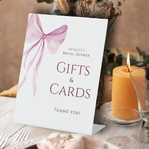 Blush Pink Bow Bridal Shower Gifts & Cards Pedestal Sign