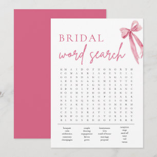 Blush Pink Bow Bridal Shower Word Search Game Invitation