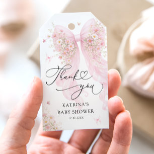 Blush Pink Bow Butterfly Baby Shower Thank You Gift Tags