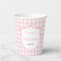 Blush Pink Bow Coquette 1st Birthday Paper cup