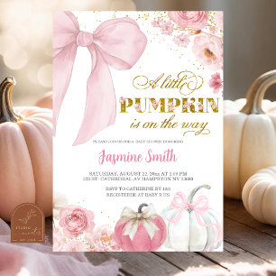 Blush Pink Bow coquette floral Pumpkin Baby Shower Invitation