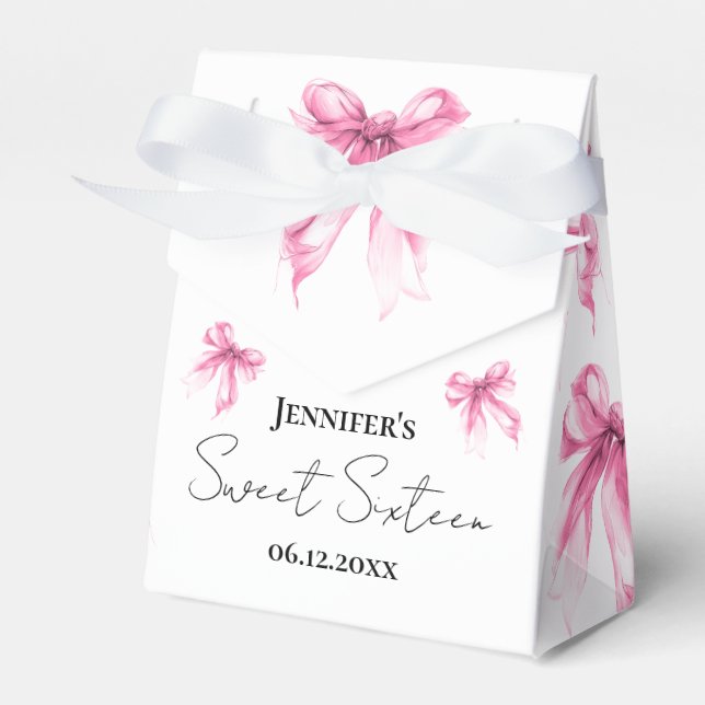 Blush Pink Bow Coquette Script Sweet 16 Thank You  Favor Box (Front Side)