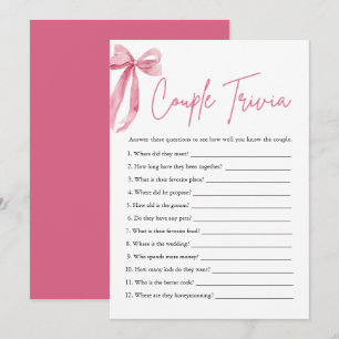 Blush Pink Bow Couple Trivia Bridal Shower Game Invitation