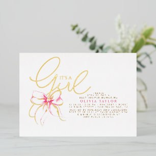 Blush Pink Bow Elegant Modern Girl Baby Shower