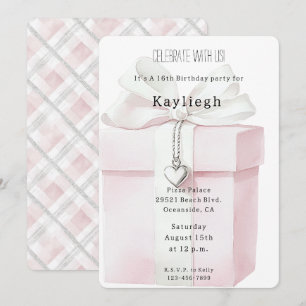 Blush Pink Bow Gift Heart Charm Birthday Invitation