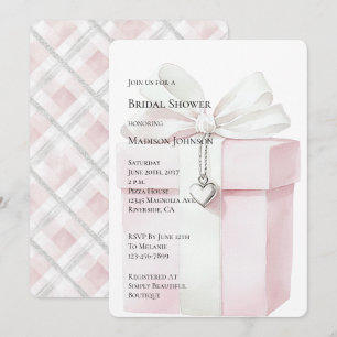 Blush Pink Bow Gift Heart Charm Bridal Shower Invitation