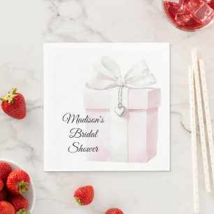 Blush Pink Bow Gift Heart Charm Bridal Shower Napkin