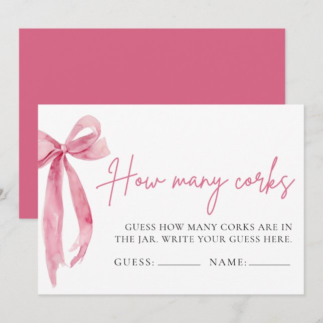 Blush Pink Bow Guess How Many Corks Game Invitation (Front/Back)