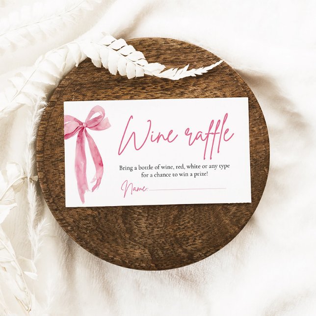 Blush Pink Bow Guess Wine Raffle Ticket Game Enclosure Card (Creator Uploaded)