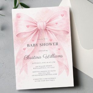 Blush Pink Bow Hearts Baby Shower Invitation 🎀💕