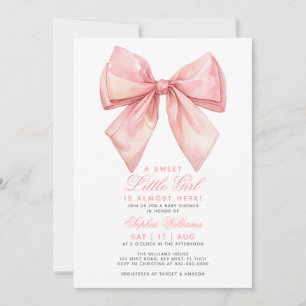Blush Pink Bow Little Girl Baby Shower Invitation