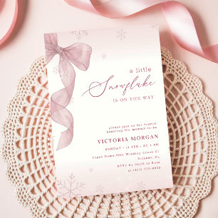 Blush Pink Bow Little Snowflake Baby Shower Invitation