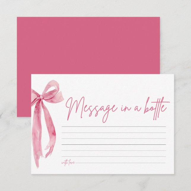Blush Pink Bow Message In A Bottle Game Card (Front/Back)