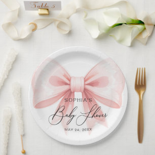 Blush Pink Bow Modern Baby Shower  Paper Plate