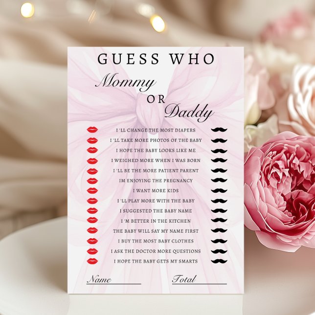 Blush Pink Bow Mommy Daddy Baby Shower Game (Creator Uploaded)