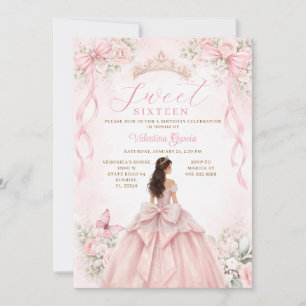 Blush Pink Bow Princess Sweet Sixteen Birthday Invitation