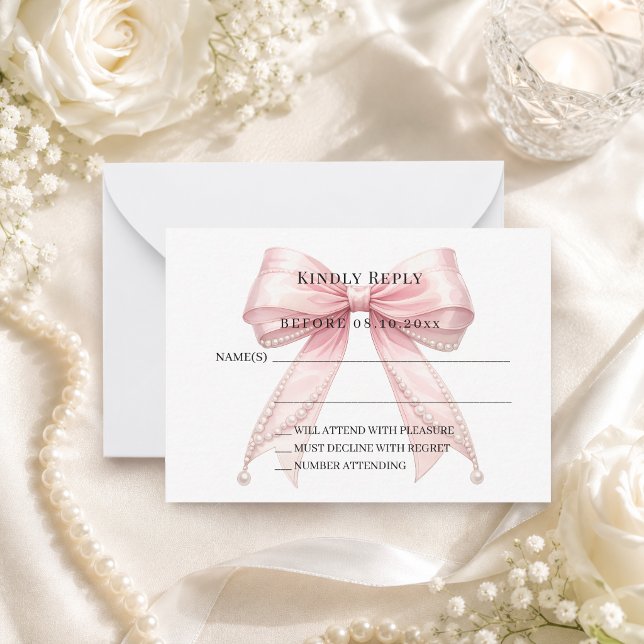 Blush pink bow response RSVP Card (Creator Uploaded)