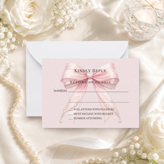 Blush pink bow response RSVP Card (Creator Uploaded)