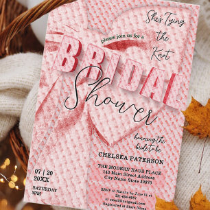 Blush Pink Bow Retro Bridal Shower Script Invitation