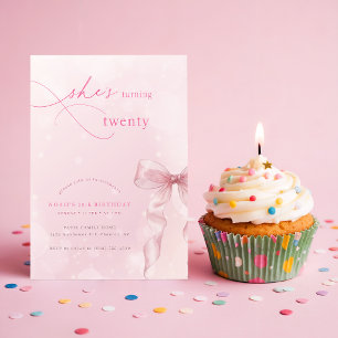 Blush Pink Bow Ribbon Girls 20th Birthday Party Invitation