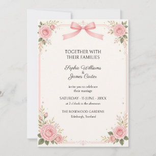 Blush Pink Bow Rose Wedding Invitation