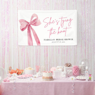 Blush Pink Bow She's Tying the Knot Bridal Shower Banner