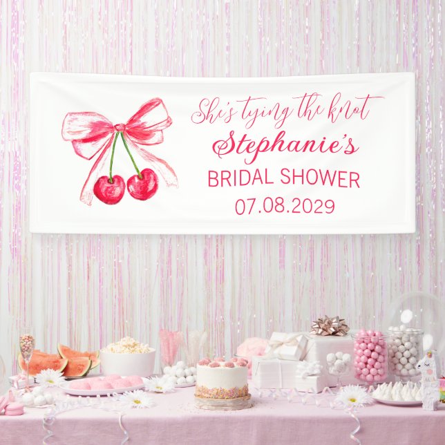 Blush Pink Bow She's tying the knot Bridal Shower Banner (Party)