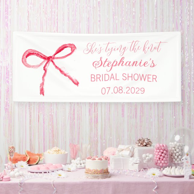 Blush Pink Bow She's tying the knot Bridal Shower Banner (Party)