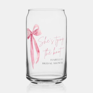 Blush Pink Bow She's Tying the Knot Bridal Shower  Can Glass