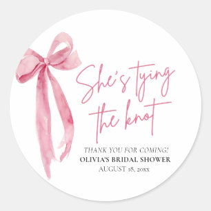 Blush Pink Bow She's Tying the Knot Bridal Shower Classic Round Sticker