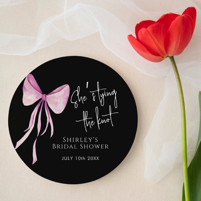 Blush Pink Bow She's Tying the Knot Bridal Shower Classic Round Sticker (Creator Uploaded)