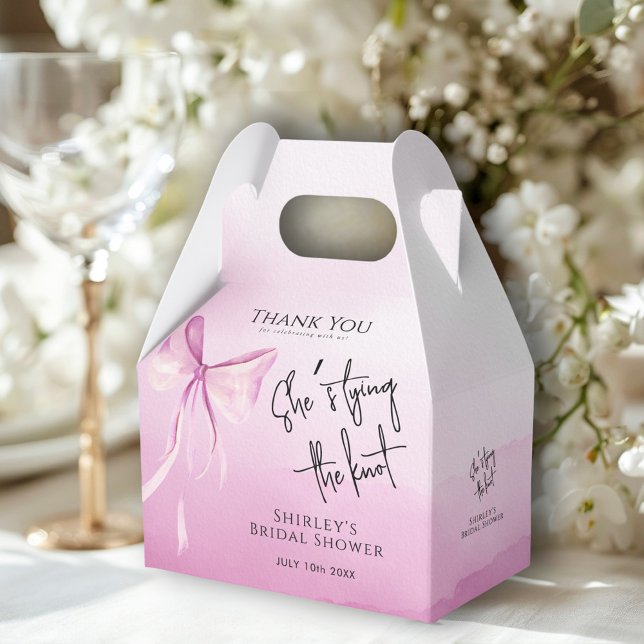 Blush Pink Bow She's Tying the Knot Bridal Shower Favor Box (Creator Uploaded)