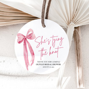 Blush Pink Bow She's Tying the Knot Bridal Shower Favour Tags