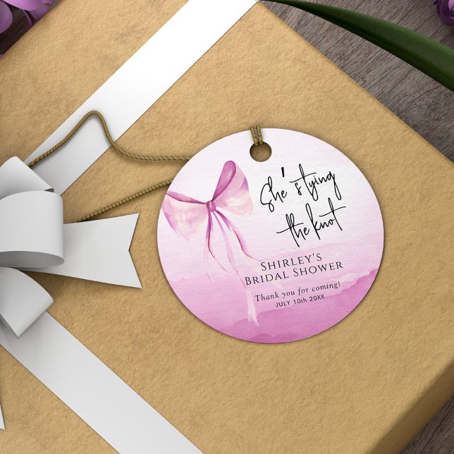 Blush Pink Bow She's Tying the Knot Bridal Shower Favour Tags (Creator Uploaded)