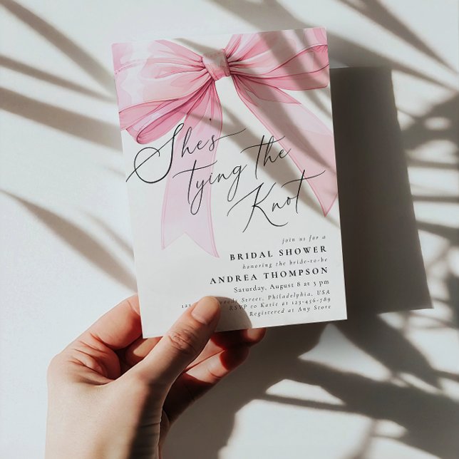 Blush Pink Bow She's Tying the Knot Bridal Shower Invitation (Creator Uploaded)