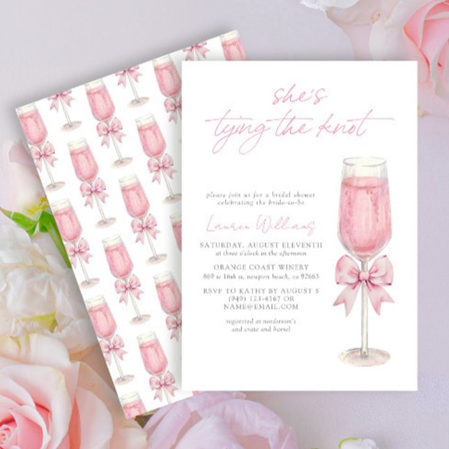 Blush Pink Bow She's Tying the Knot Bridal Shower Invitation (Creator Uploaded)