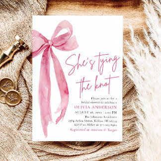 Blush Pink Bow She's Tying the Knot Bridal Shower Invitation